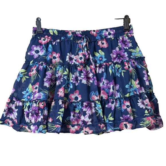AEROPOSTALE Floral Skirt Medium Blue Summer Casual Women's Flowy Spring - Picture 1 of 7